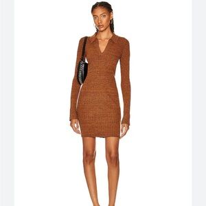 Helmut Lang Brown Marl Knit Minidress Ribbed Pecan Ribbed